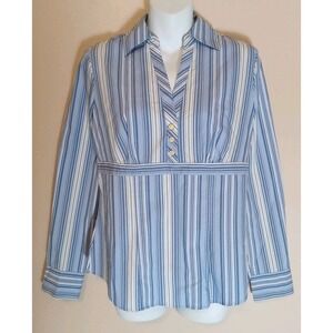 Gh Bass Co Women Blue Striped Long Sleeve‎ Collared Side Zip Shirt Size Small